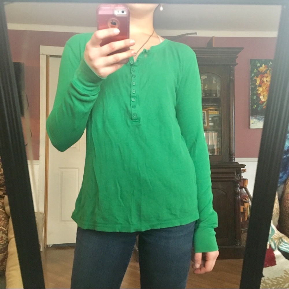Faded Glory Kelly Green Henley Tee size Large
